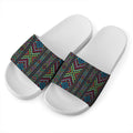 Pixel Ethnic Pattern Print White Slide Sandals