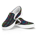 Pixel Ethnic Pattern Print White Slip On Shoes
