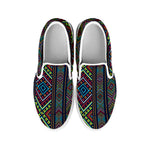 Pixel Ethnic Pattern Print White Slip On Shoes