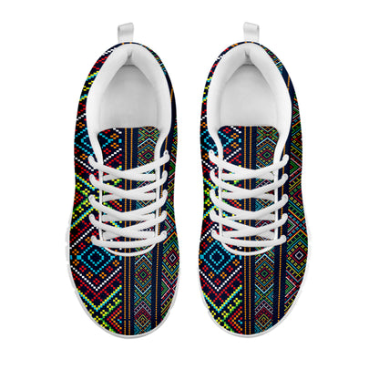 Pixel Ethnic Pattern Print White Sneakers