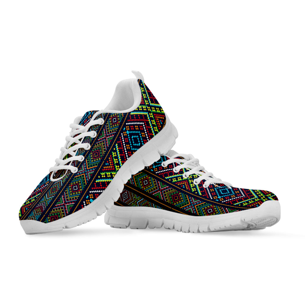 Pixel Ethnic Pattern Print White Sneakers