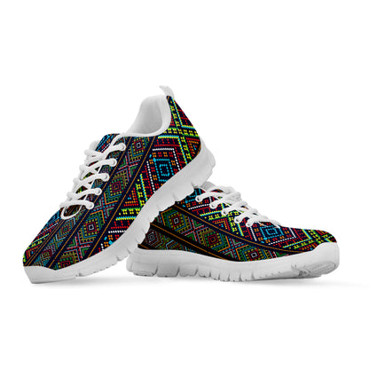 Pixel Ethnic Pattern Print White Sneakers