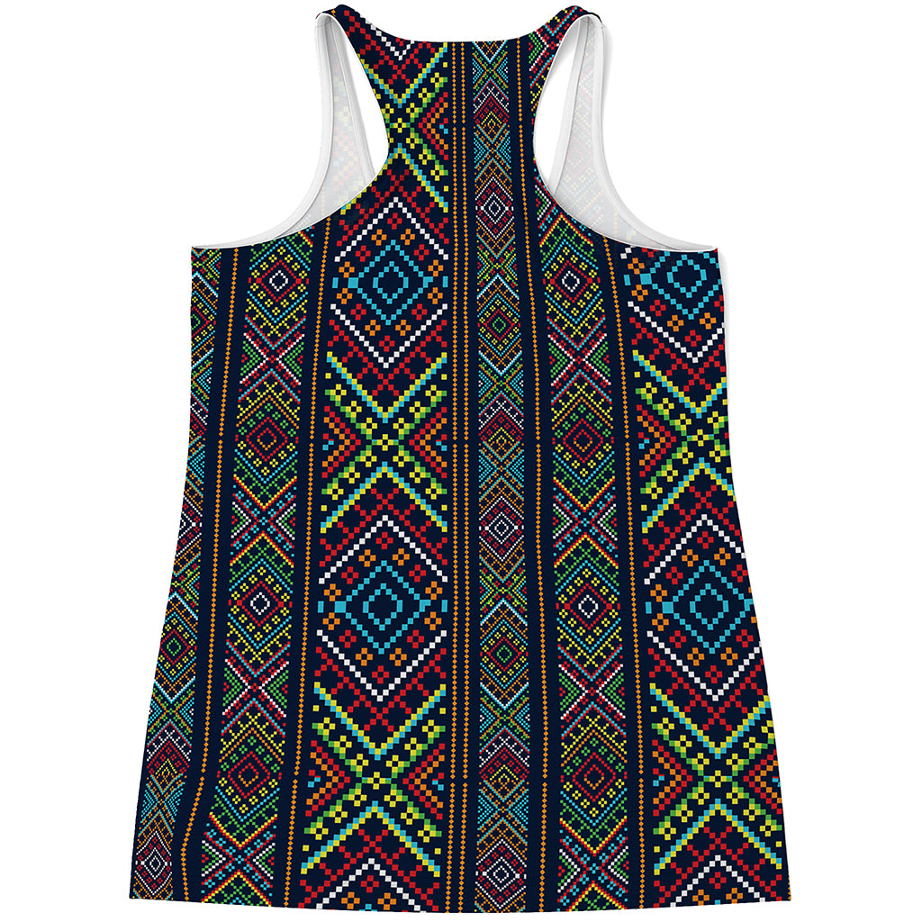 Pixel Ethnic Pattern Print Women's Racerback Tank Top