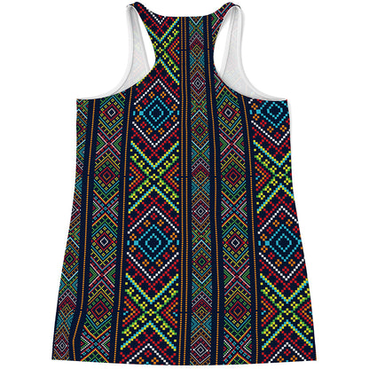Pixel Ethnic Pattern Print Women's Racerback Tank Top
