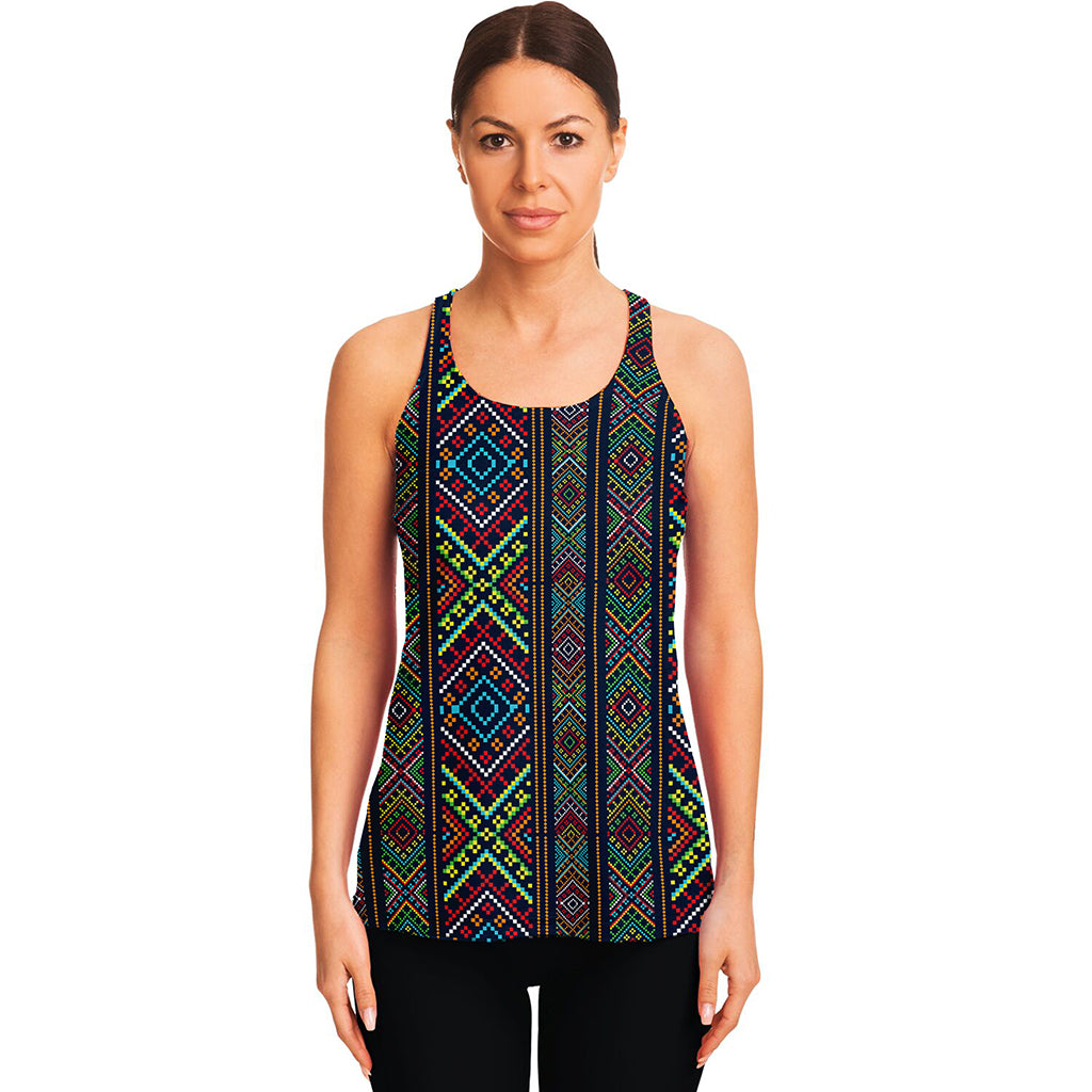 Pixel Ethnic Pattern Print Women's Racerback Tank Top
