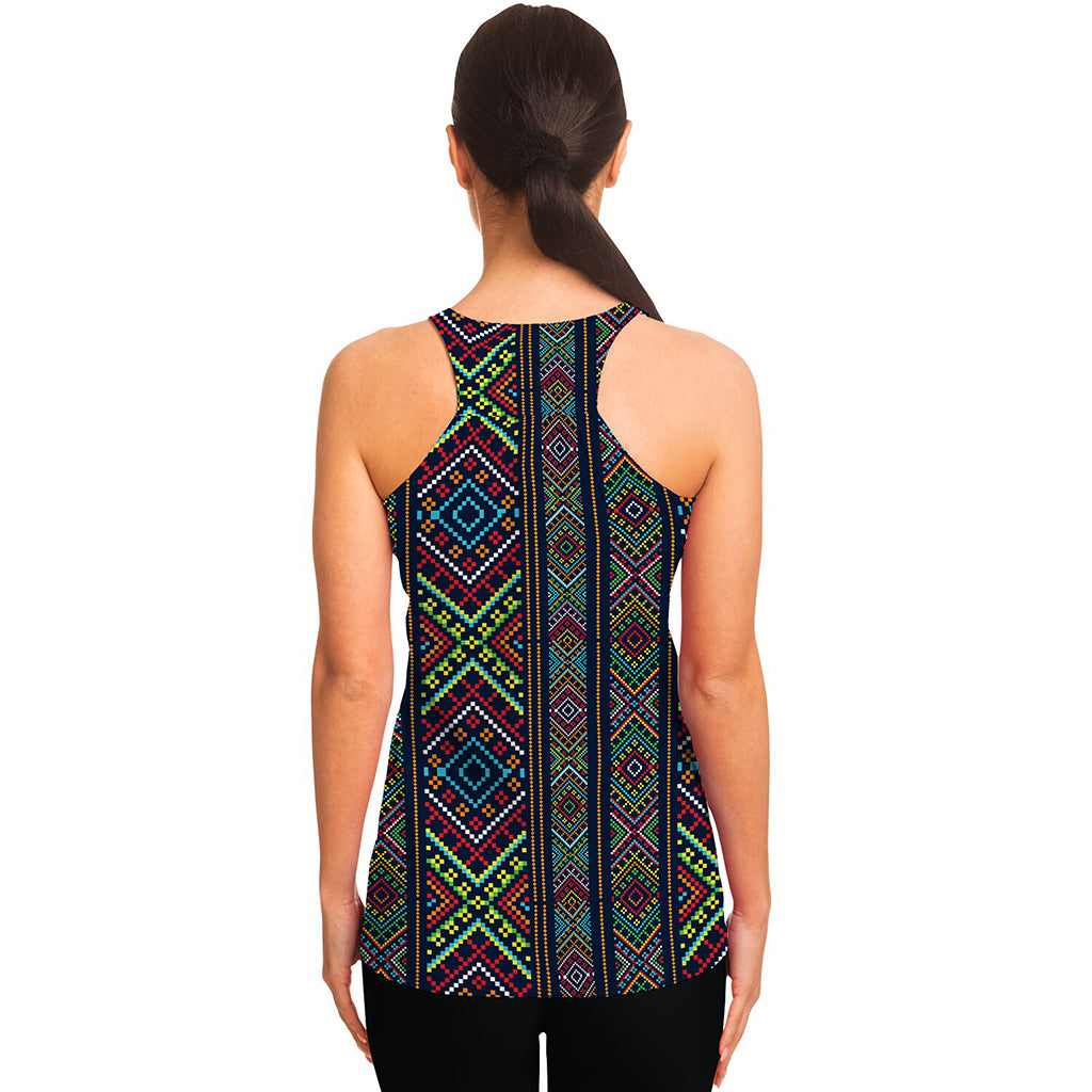 Pixel Ethnic Pattern Print Women's Racerback Tank Top