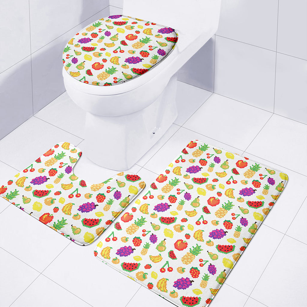 Pixel Fruits Pattern Print 3 Piece Bath Mat Set