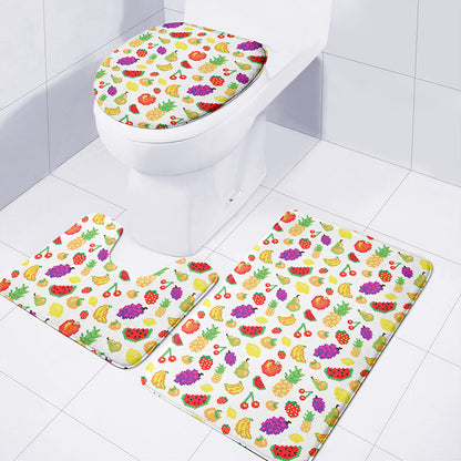 Pixel Fruits Pattern Print 3 Piece Bath Mat Set