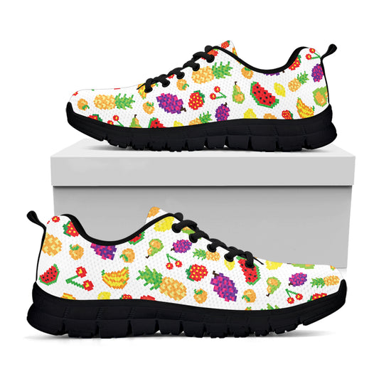 Pixel Fruits Pattern Print Black Sneakers