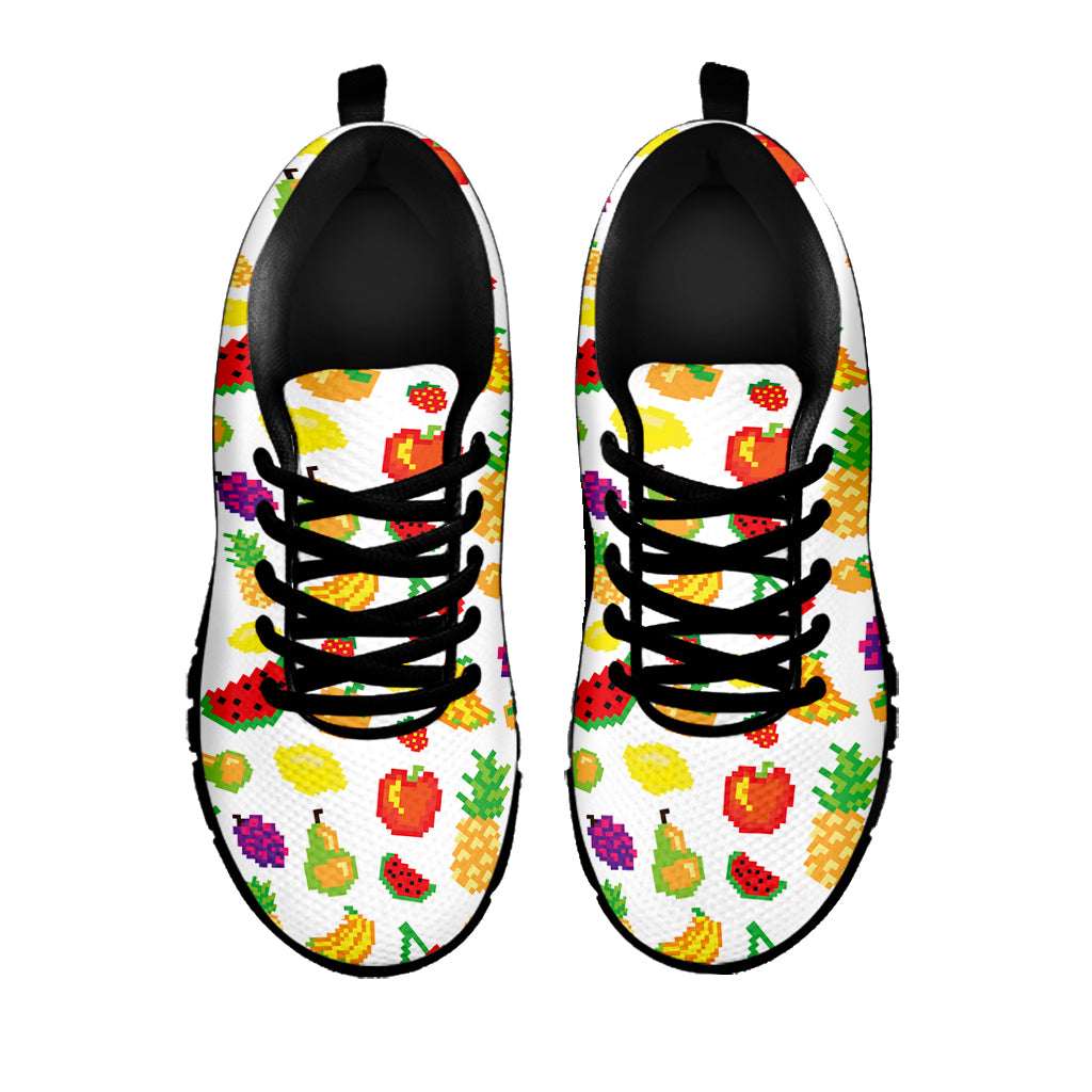Pixel Fruits Pattern Print Black Sneakers