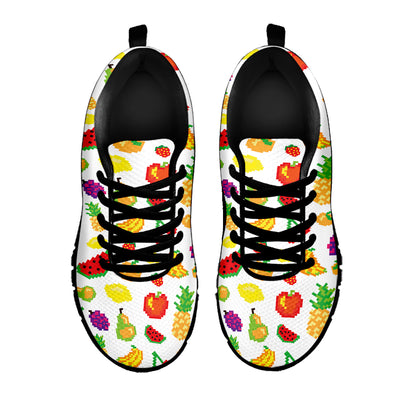Pixel Fruits Pattern Print Black Sneakers