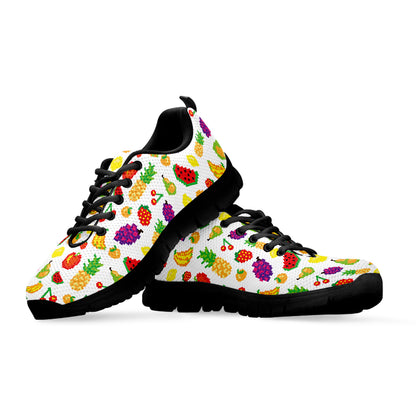 Pixel Fruits Pattern Print Black Sneakers