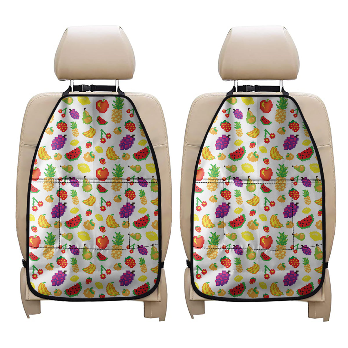 Pixel Fruits Pattern Print Car Seat Organizers