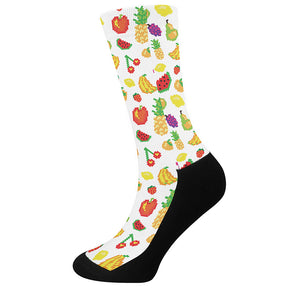 Pixel Fruits Pattern Print Crew Socks