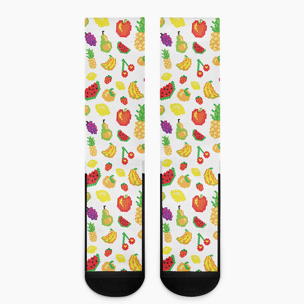 Pixel Fruits Pattern Print Crew Socks