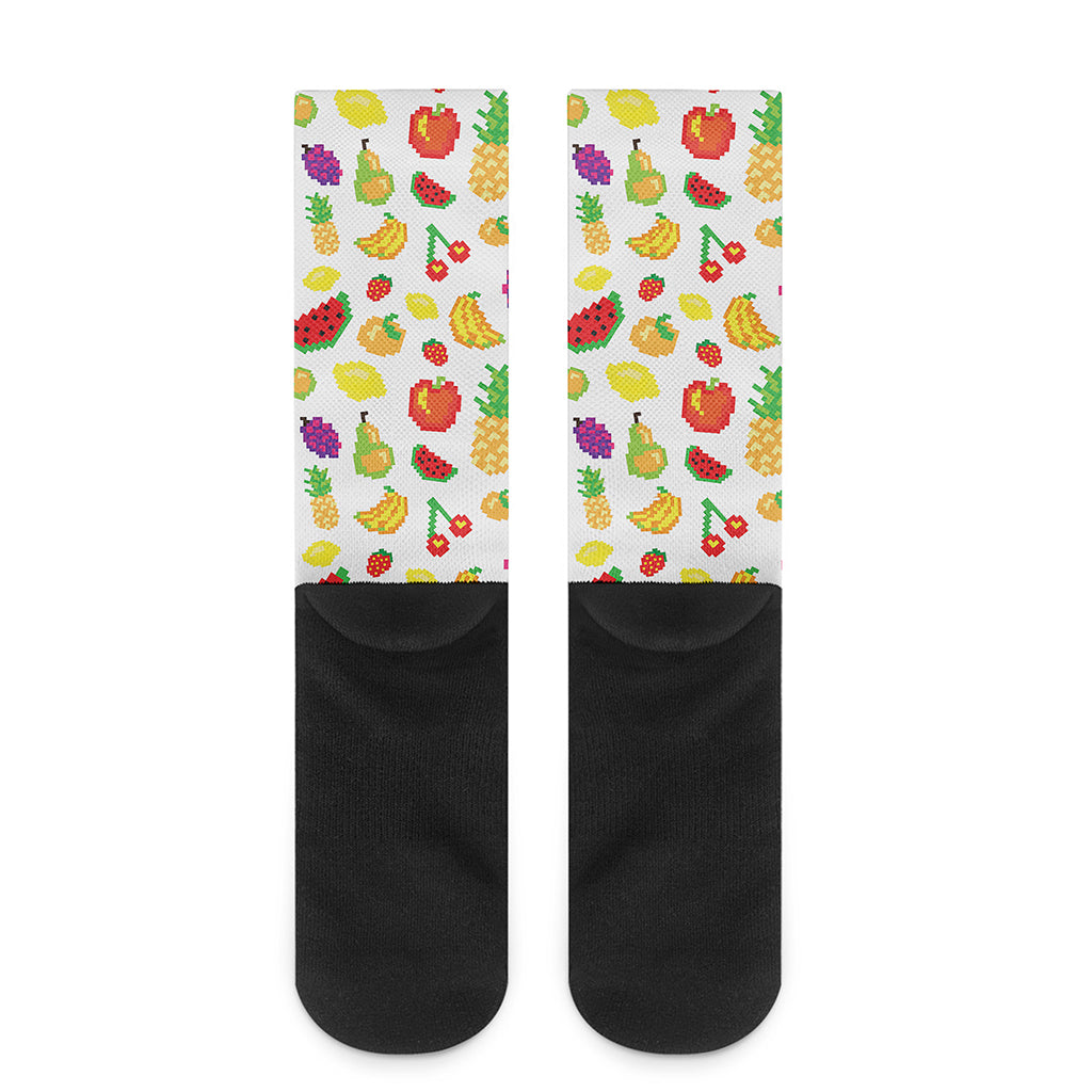 Pixel Fruits Pattern Print Crew Socks