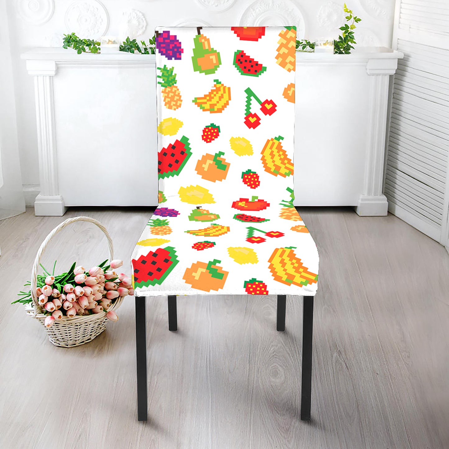 Pixel Fruits Pattern Print Dining Chair Slipcover