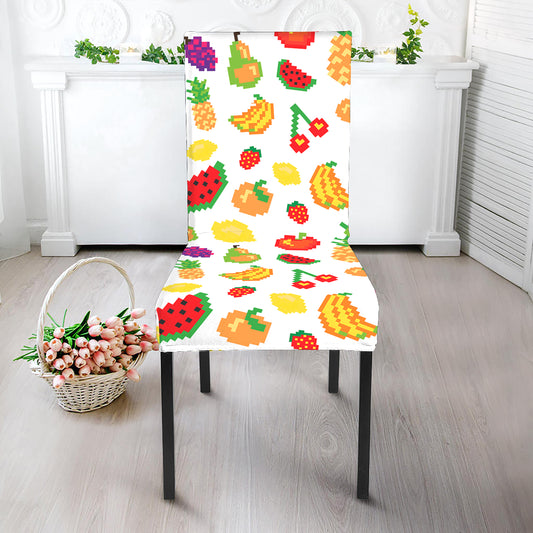 Pixel Fruits Pattern Print Dining Chair Slipcover