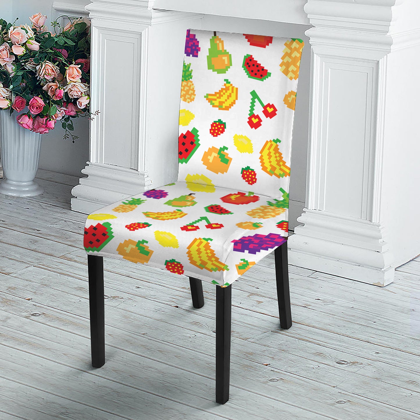 Pixel Fruits Pattern Print Dining Chair Slipcover