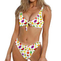 Pixel Fruits Pattern Print Front Bow Tie Bikini