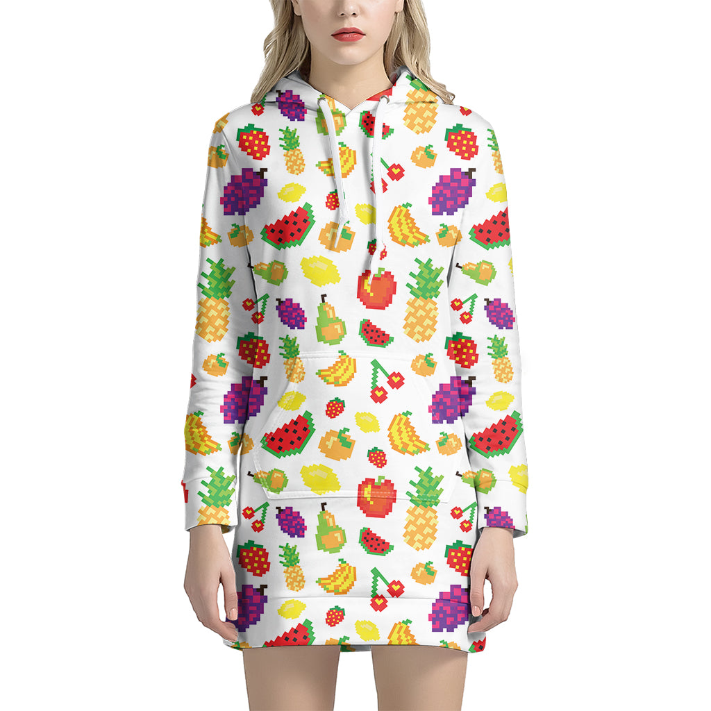 Pixel Fruits Pattern Print Hoodie Dress