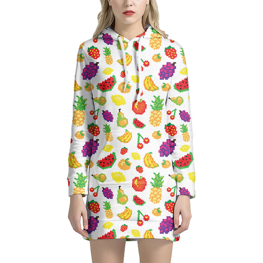 Pixel Fruits Pattern Print Hoodie Dress