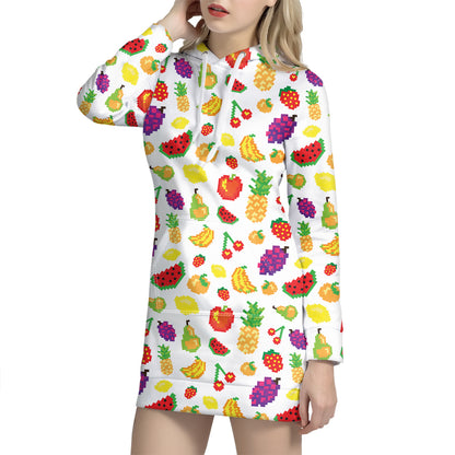 Pixel Fruits Pattern Print Hoodie Dress