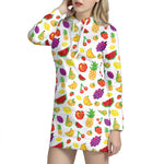 Pixel Fruits Pattern Print Hoodie Dress