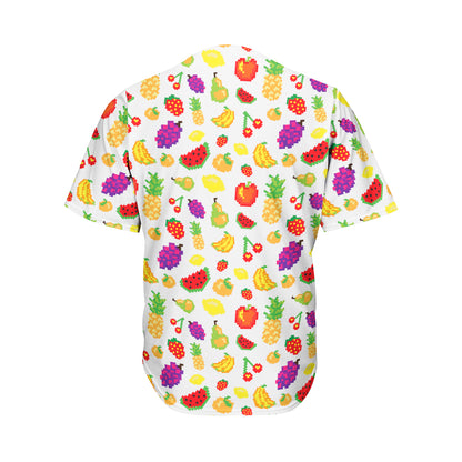 Pixel Fruits Pattern Print Men's Baseball Jersey