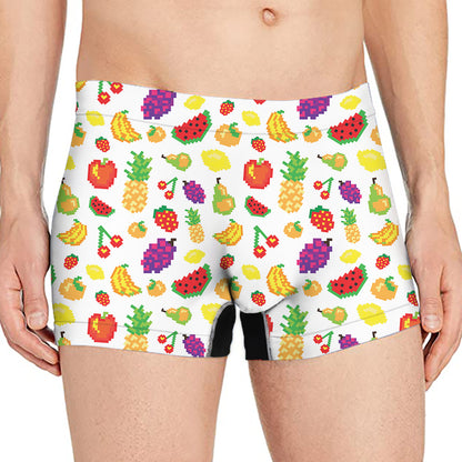 Pixel Fruits Pattern Print Men's Boxer Briefs
