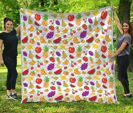 Pixel Fruits Pattern Print Quilt