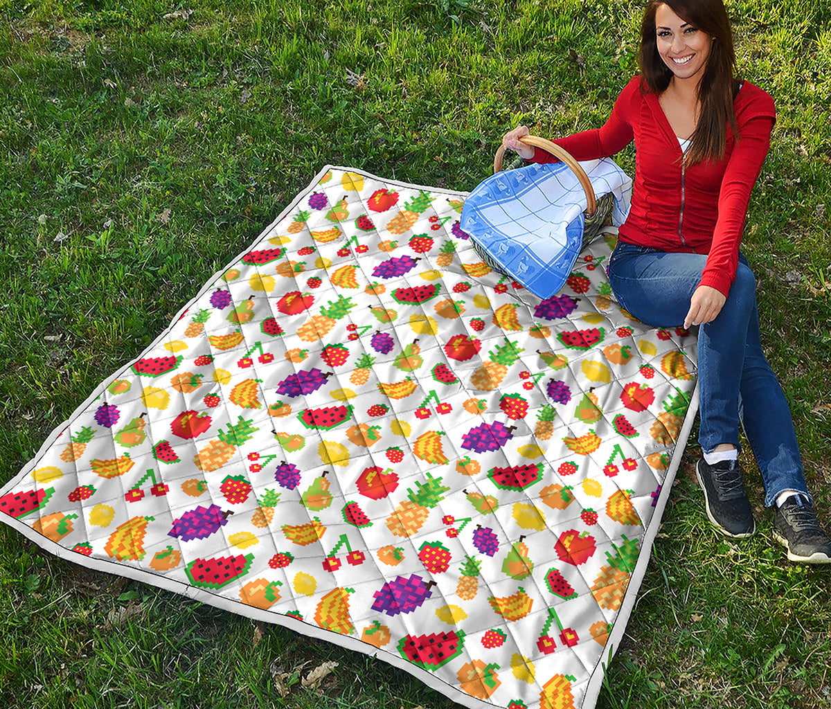 Pixel Fruits Pattern Print Quilt