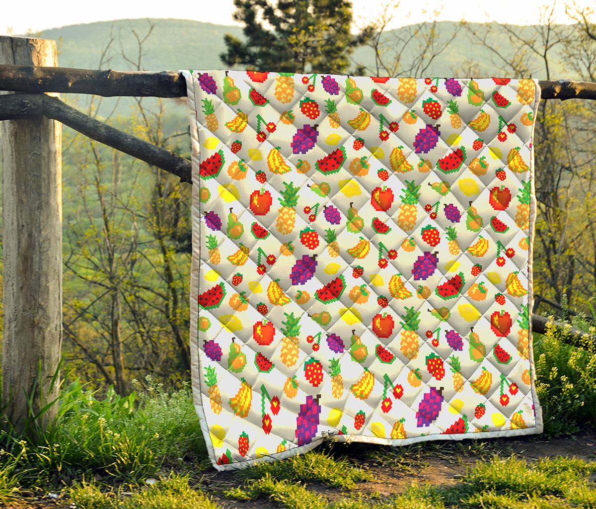 Pixel Fruits Pattern Print Quilt