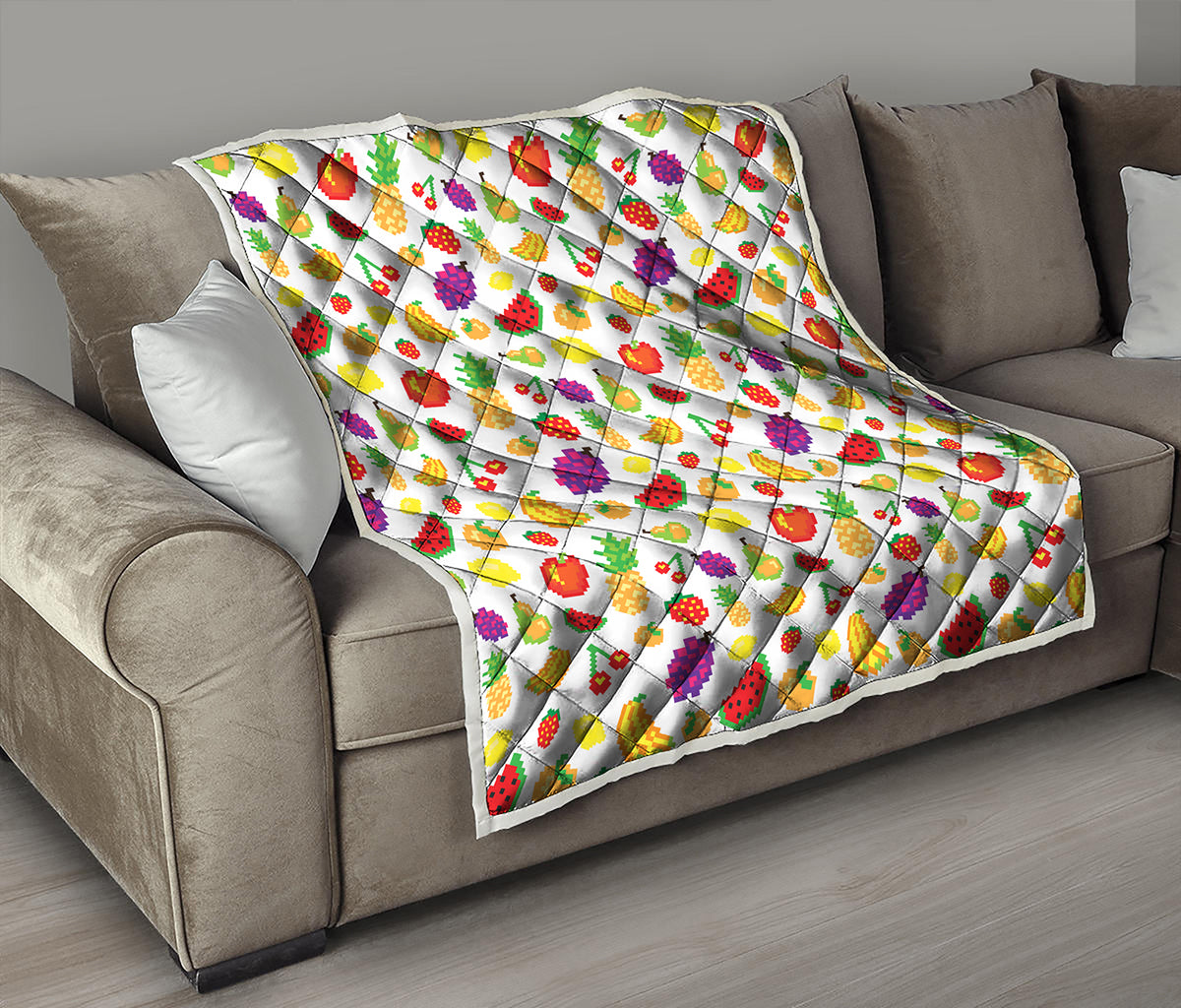Pixel Fruits Pattern Print Quilt