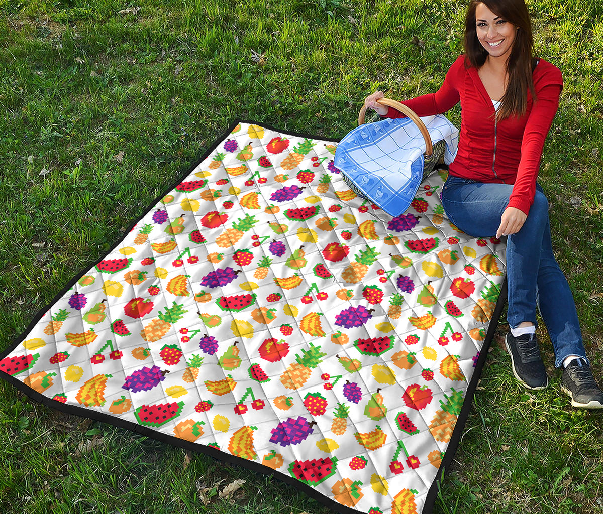 Pixel Fruits Pattern Print Quilt