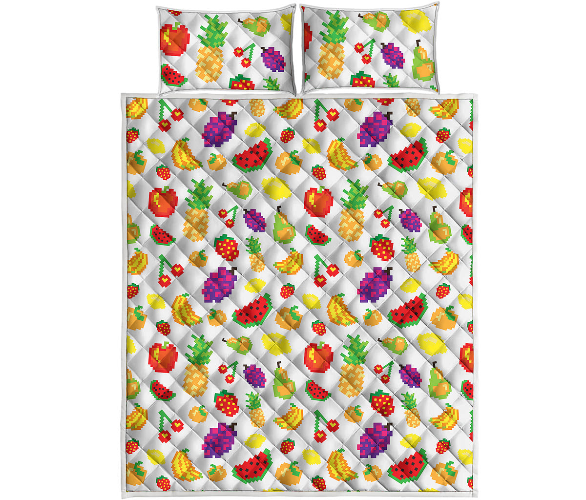Pixel Fruits Pattern Print Quilt Bed Set
