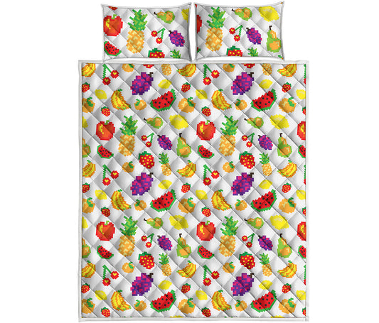 Pixel Fruits Pattern Print Quilt Bed Set