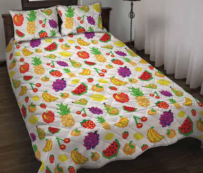 Pixel Fruits Pattern Print Quilt Bed Set