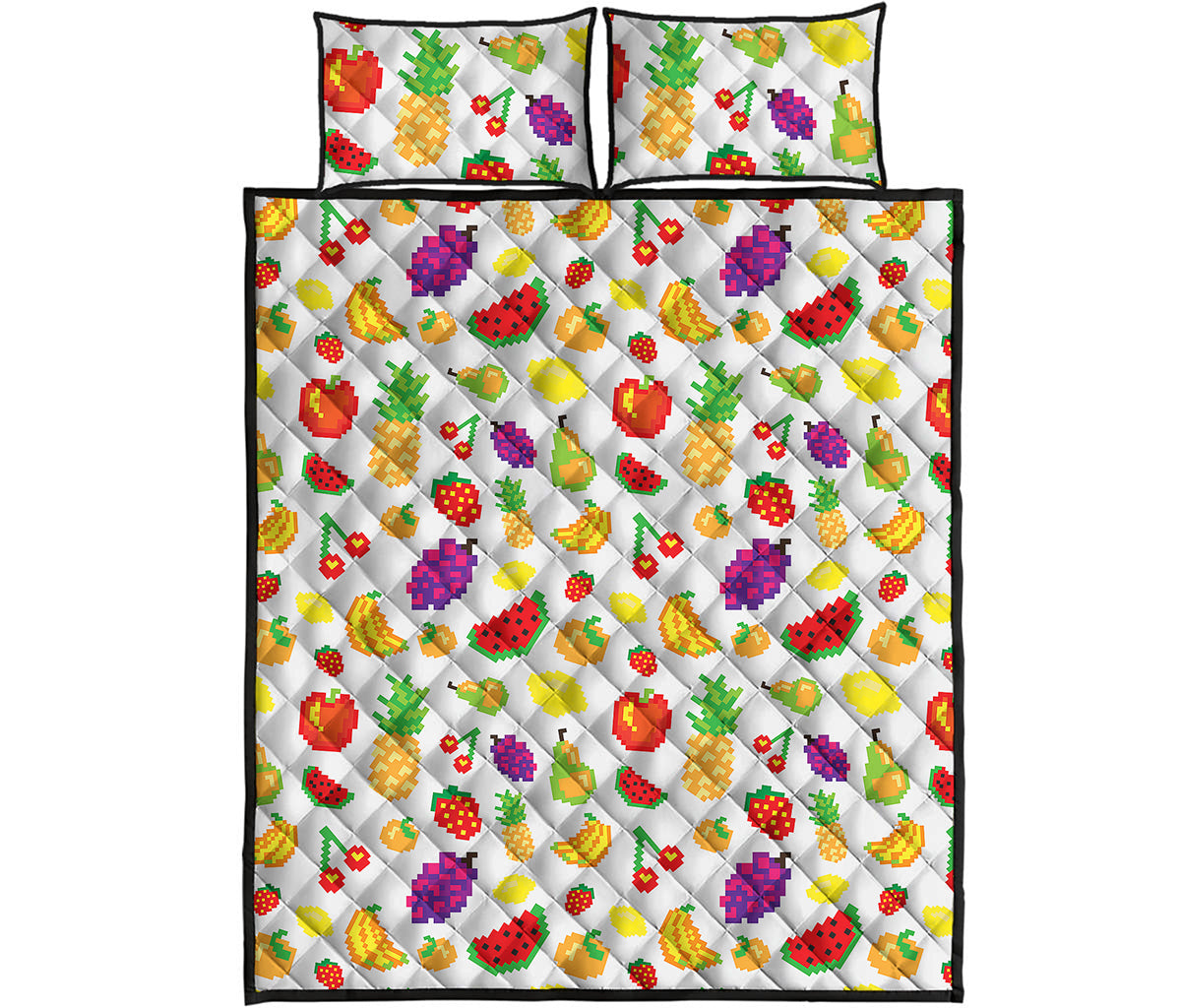 Pixel Fruits Pattern Print Quilt Bed Set