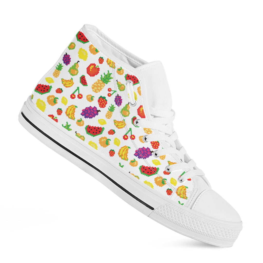 Pixel Fruits Pattern Print White High Top Shoes