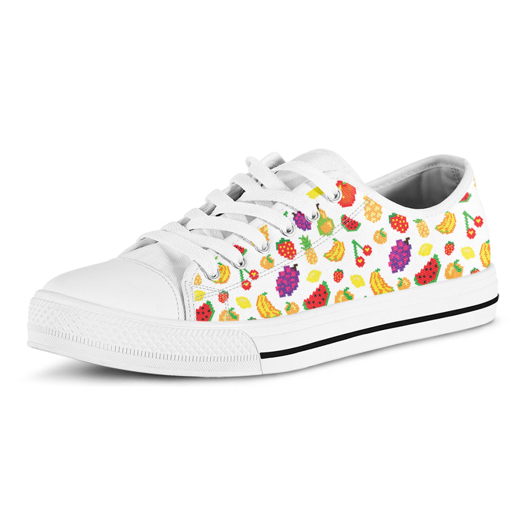 Pixel Fruits Pattern Print White Low Top Shoes