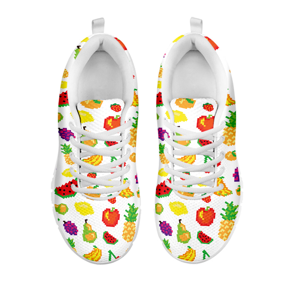Pixel Fruits Pattern Print White Sneakers