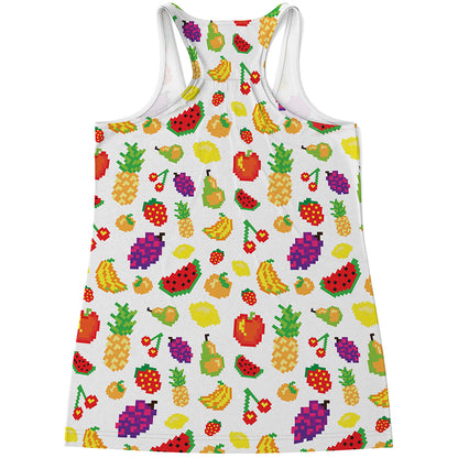 Pixel Fruits Pattern Print Women's Racerback Tank Top