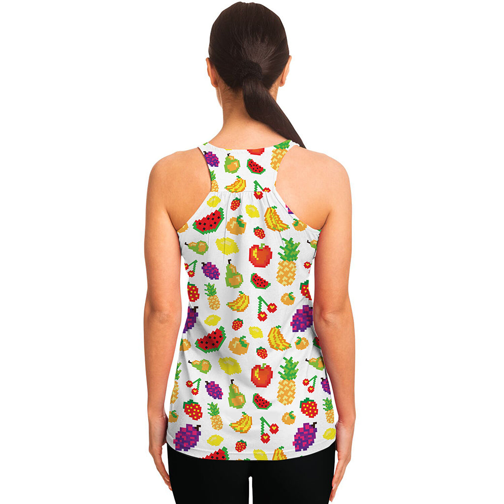 Pixel Fruits Pattern Print Women's Racerback Tank Top