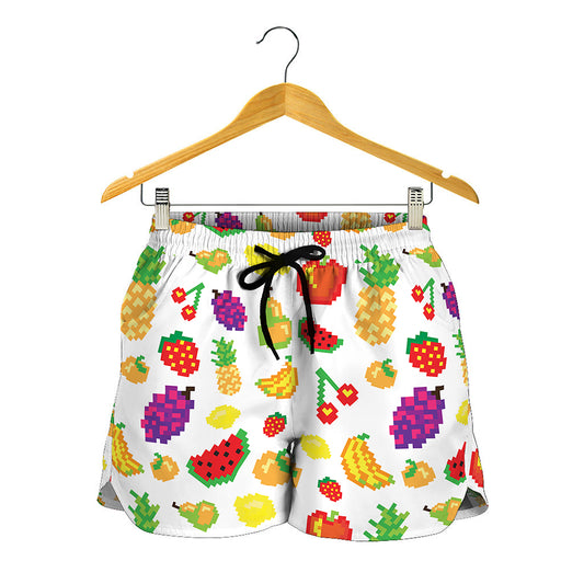 Pixel Fruits Pattern Print Women's Shorts