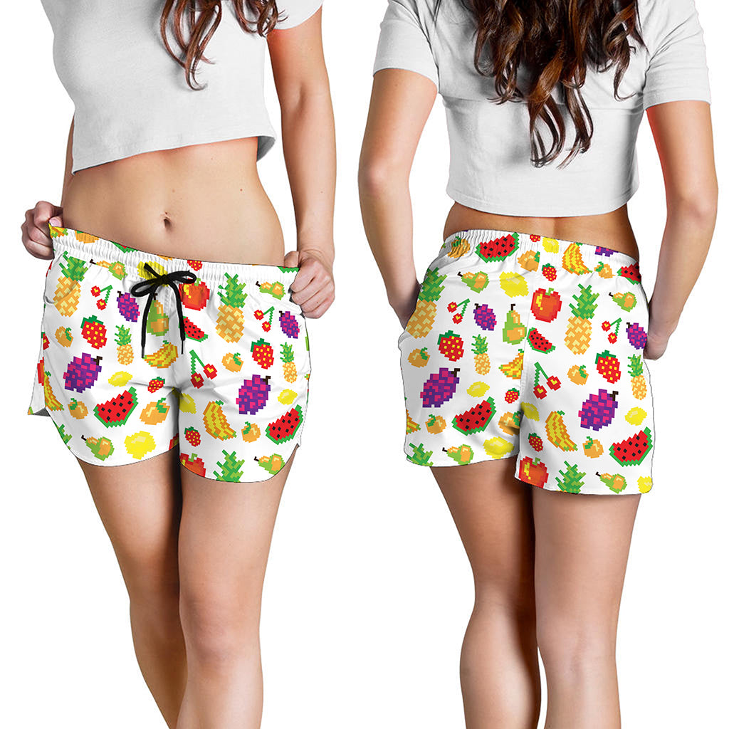 Pixel Fruits Pattern Print Women's Shorts