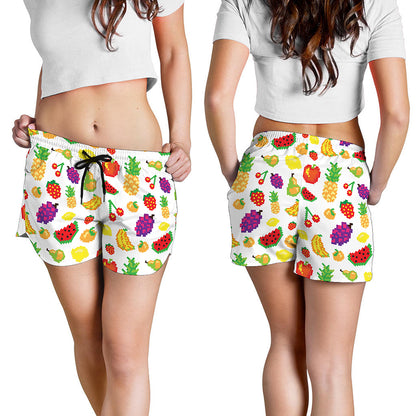 Pixel Fruits Pattern Print Women's Shorts