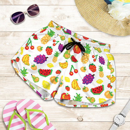 Pixel Fruits Pattern Print Women's Shorts
