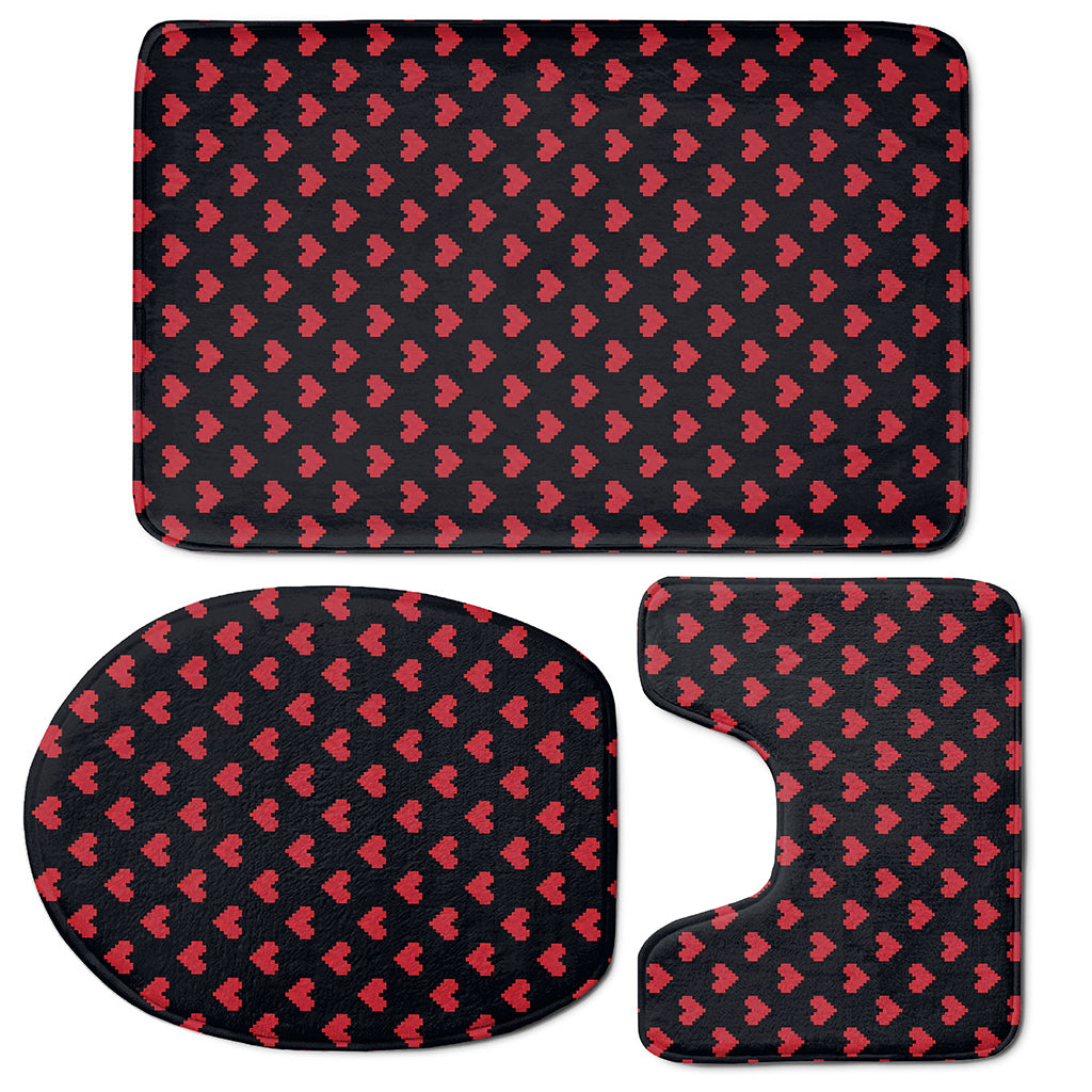 Pixel Heart Pattern Print 3 Piece Bath Mat Set