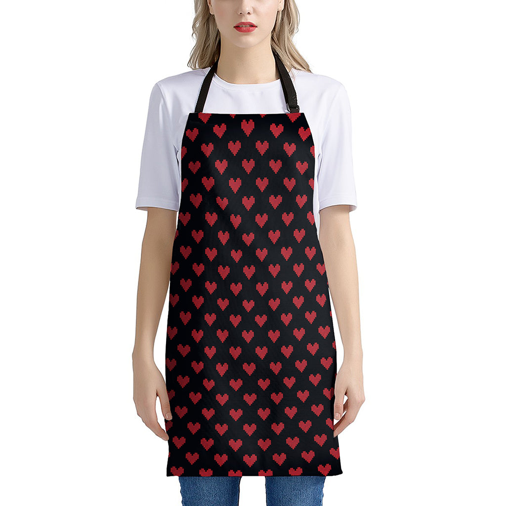 Pixel Heart Pattern Print Apron
